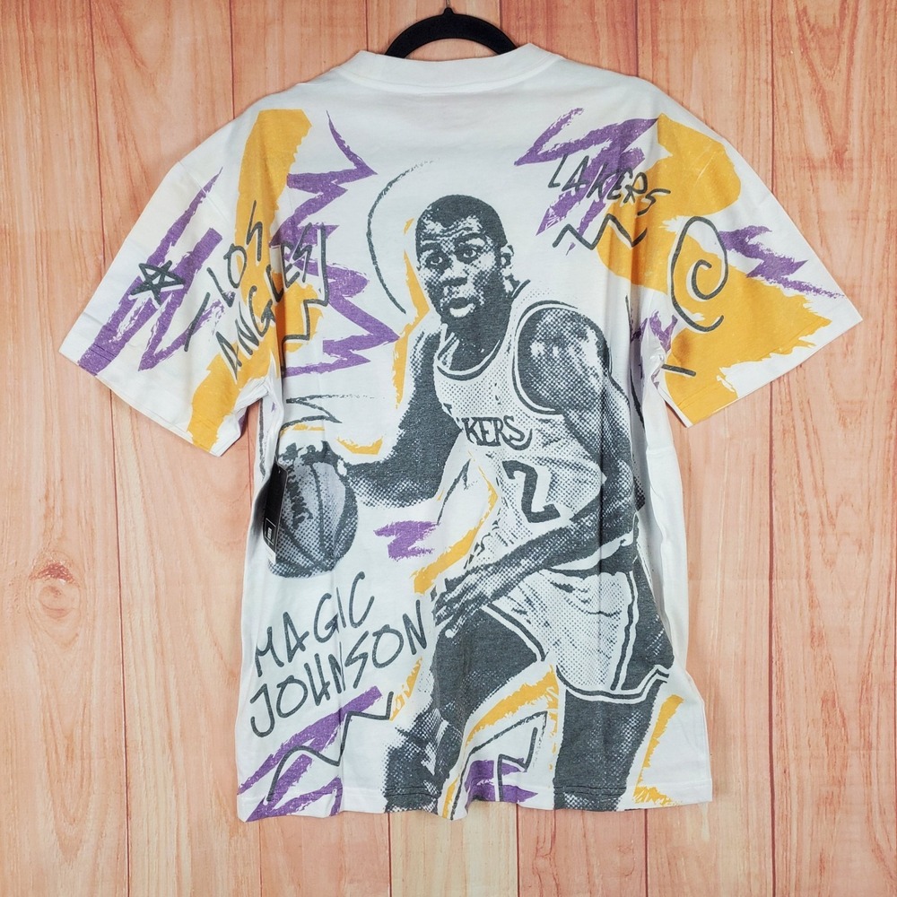 Los Angeles Lakers Shirt Mens M White Magic Johnson Mitchell & Ness AOP - Picture 2 of 11